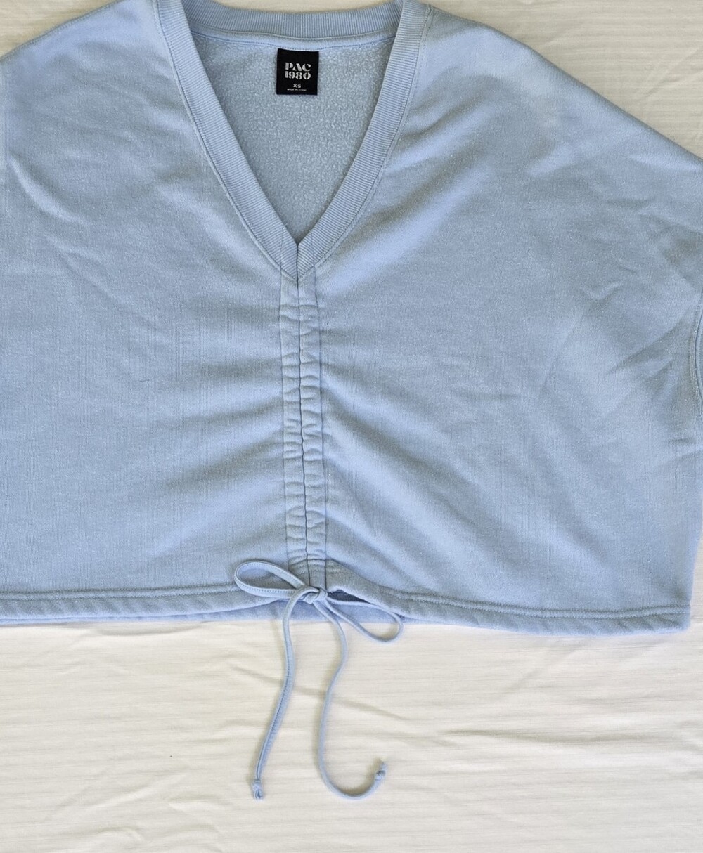 PAC 1980 PacSun Light Blue Ruched Cinched Cropped Pullover Sweatshirt XS